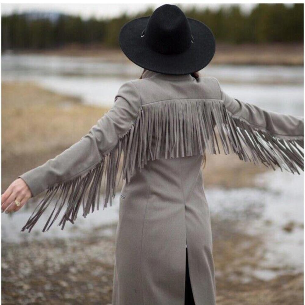 Allsaints Fringe Kalai Western Topcoat Coat Jacket Grey All Saints Size US 2 XS